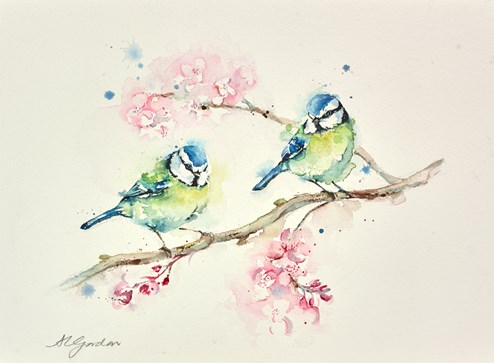 Blue Tits and Blossom by Amanda Gordon - Original on Paper